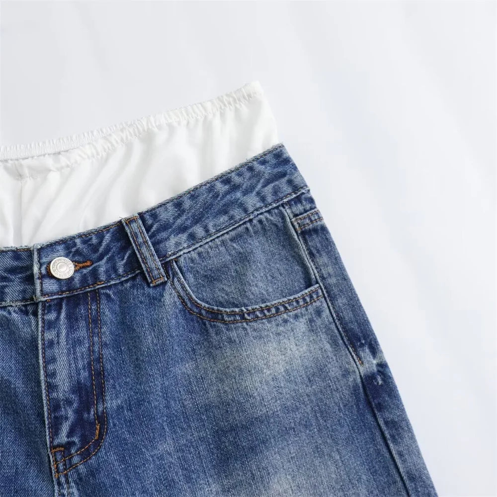 Damen - Jeans - Lässig, vielseitig, weites Bein, mittlere Taille - Denim
