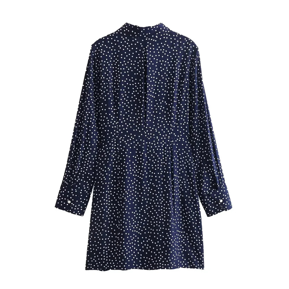 Damen - Kleid - Slim Fit Flip Kragen Lange Ärmel Polka Dot - Sommer