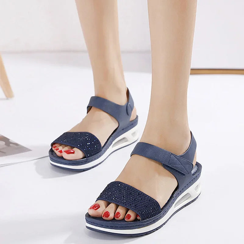 Damen-Sandalen-Klettverschluss-Strass-Stein-Gummi-Sommer