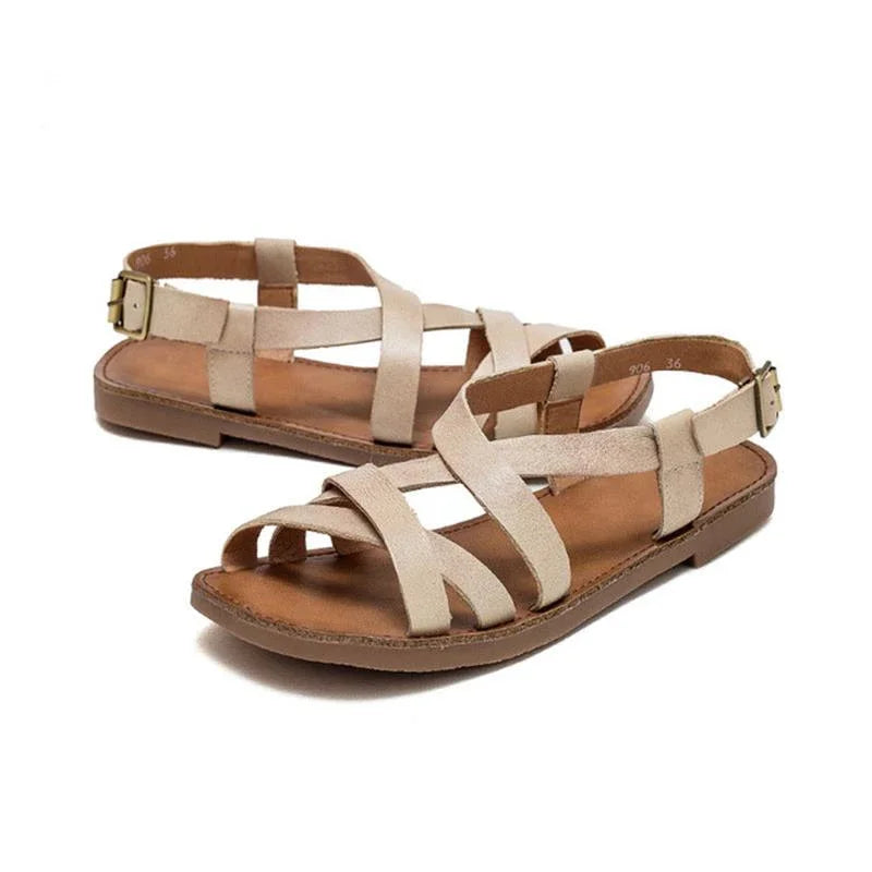 Damen - Sandalen - Echtleder/Gummi - Gladiator - Flach - Sommer