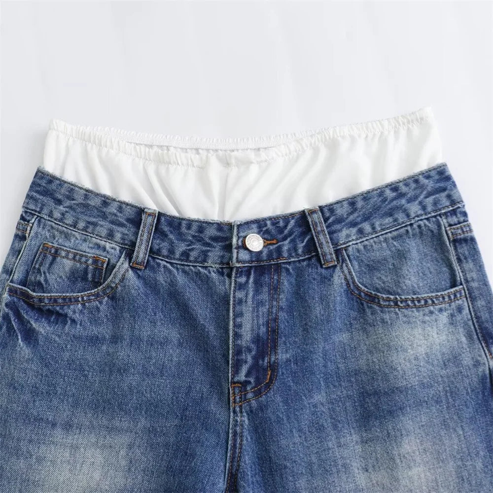 Damen - Jeans - Lässig, vielseitig, weites Bein, mittlere Taille - Denim