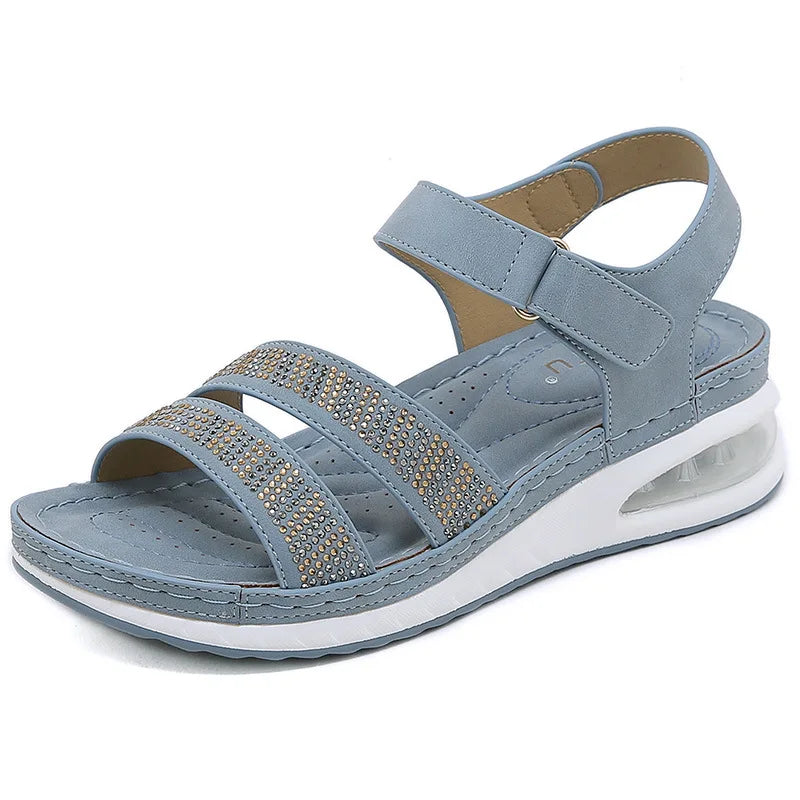 Damen-Sandalen-Klettverschluss-Strass-Stein-Gummi-Sommer