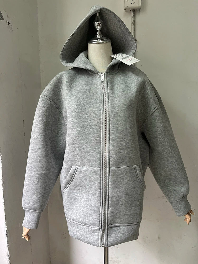 Damen - Bomberjacke - Warmes Grau - mit Kapuze - Winter Casual