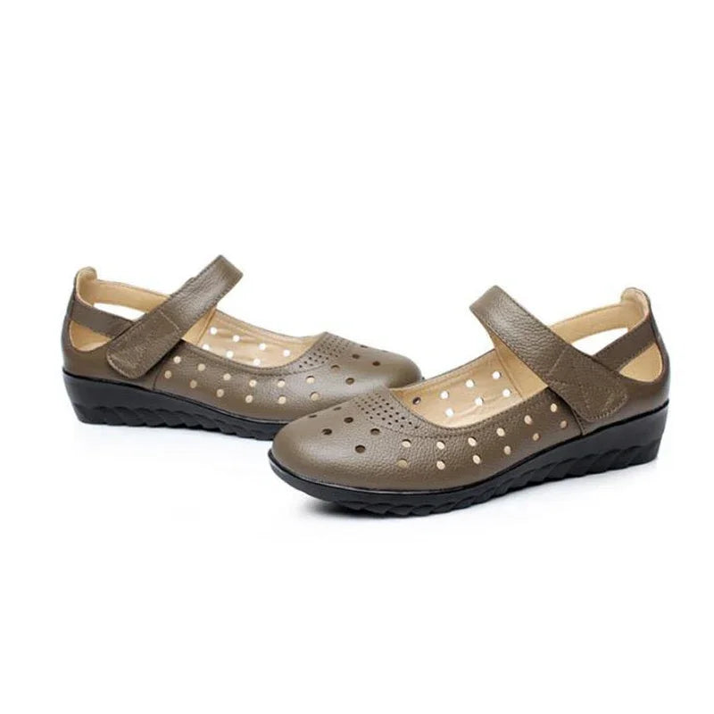 Damen- Sandale- hohl- Schlupf- Knöchelriemen- Echtes Leder- Sommer