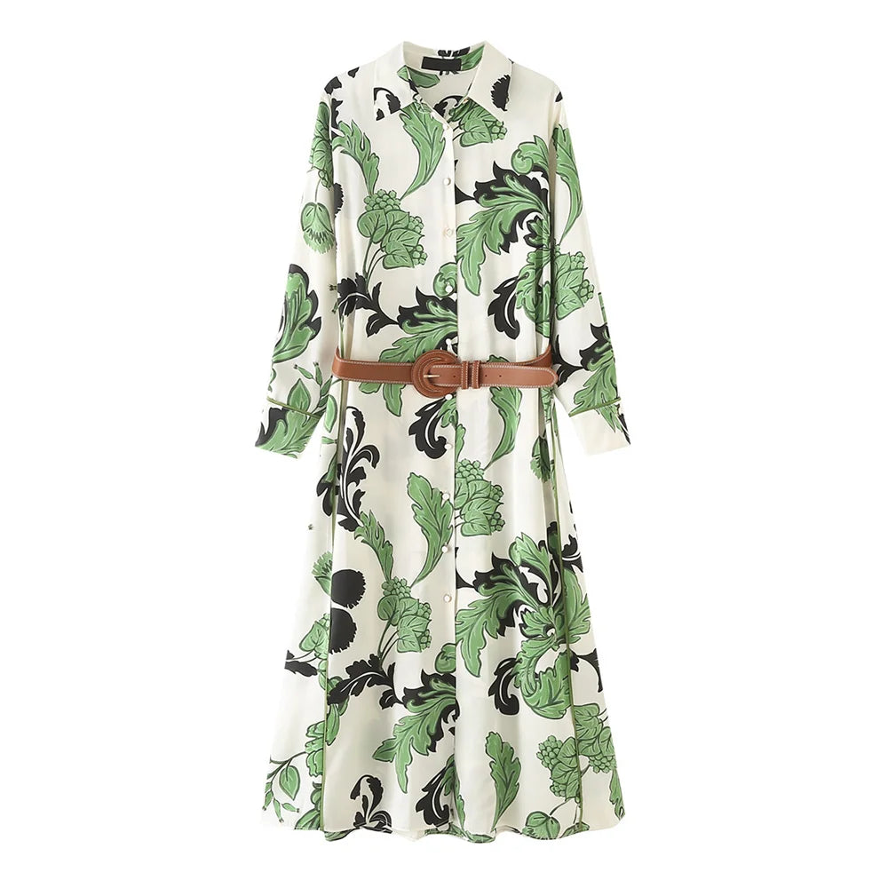 Damen - Lässiges Hemdkleid mit Umlegekragen und Gürtel - Alle Jahreszeiten
