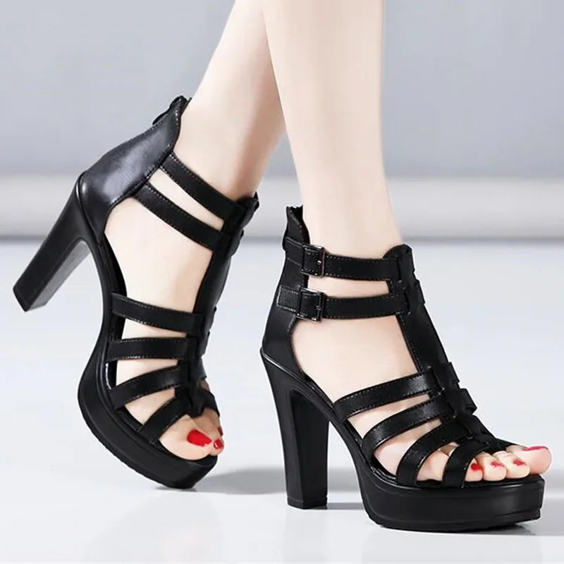 Damen - Sandalen - Echtleder/Gummi - Gladiator - High Heels - Sommer