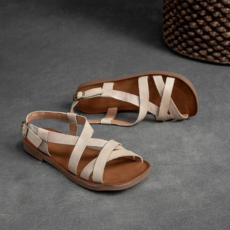 Damen - Sandalen - Echtleder/Gummi - Gladiator - Flach - Sommer