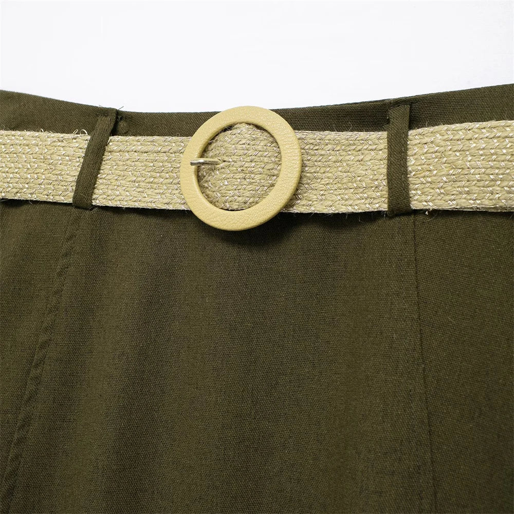 Damen - Midirock - Polyester/Leinen - Mit Gürtel - Herbst