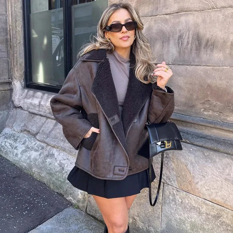Damen - Dicke Plüschjacke - Warmer Mantel - Outdoorbekleidung - Winter