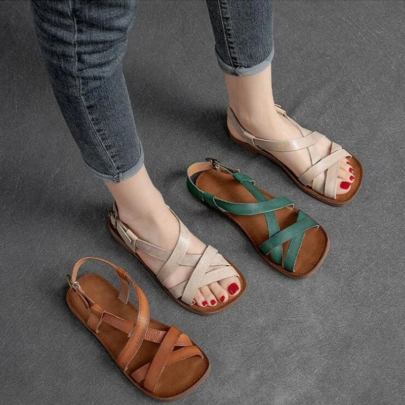 Damen - Sandalen - Echtleder/Gummi - Gladiator - Flach - Sommer
