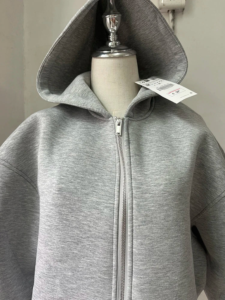 Damen - Bomberjacke - Warmes Grau - mit Kapuze - Winter Casual
