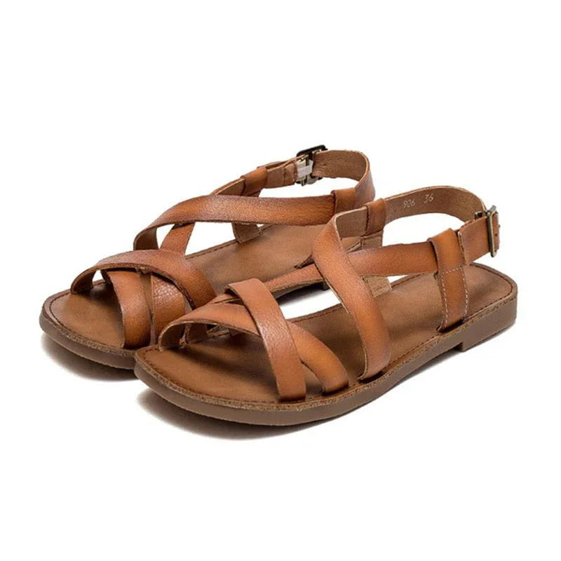 Damen - Sandalen - Echtleder/Gummi - Gladiator - Flach - Sommer