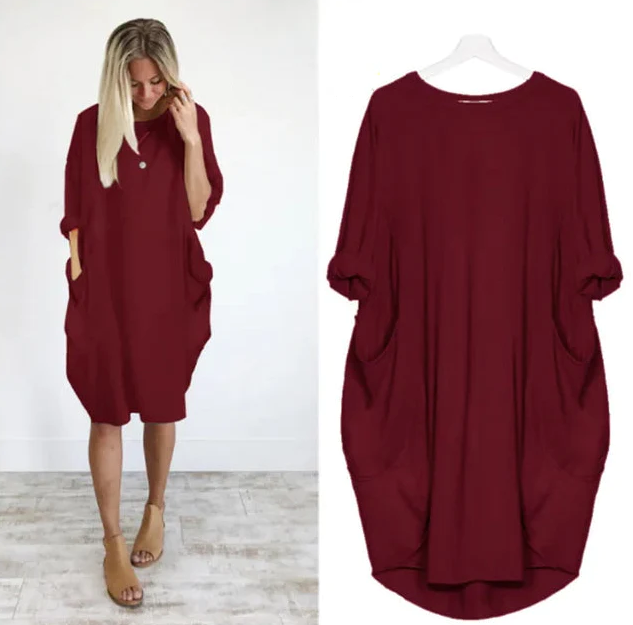 Langärmeliges, lockeres Kleid mit Taschen