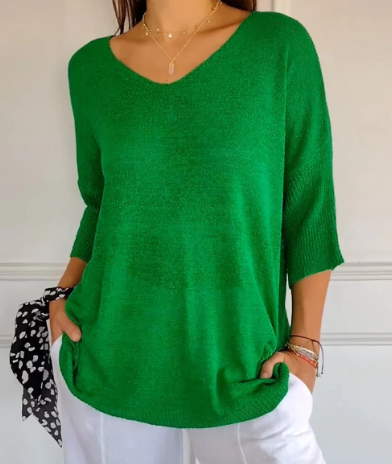 Luna Einfarbiger Strickpullover mit V-Ausschnitt