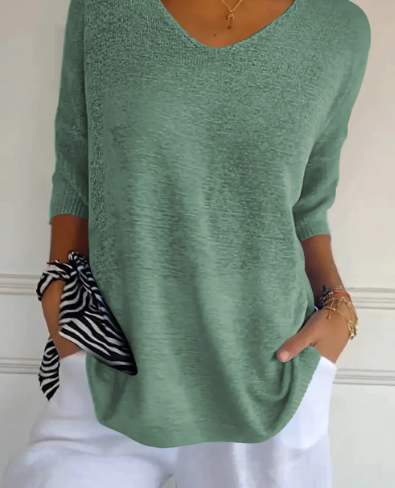 Luna Einfarbiger Strickpullover mit V-Ausschnitt