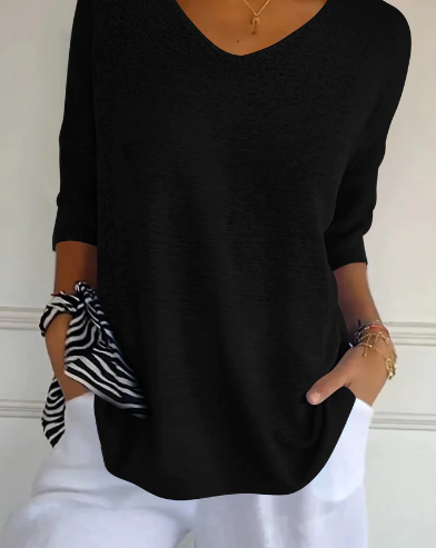 Luna Einfarbiger Strickpullover mit V-Ausschnitt