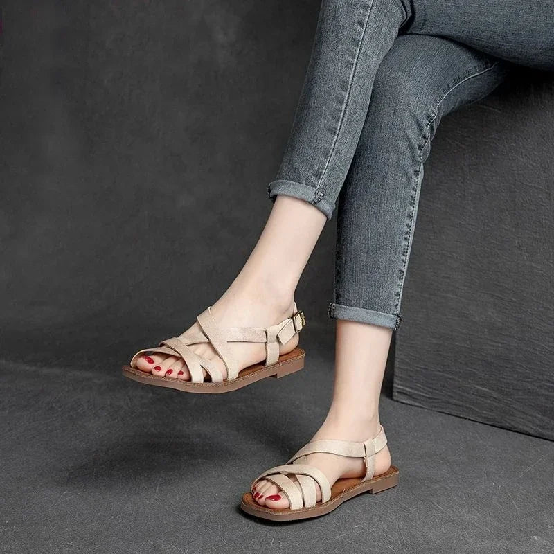 Damen - Sandalen - Echtleder/Gummi - Gladiator - Flach - Sommer