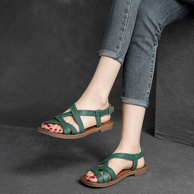 Damen - Sandalen - Echtleder/Gummi - Gladiator - Flach - Sommer