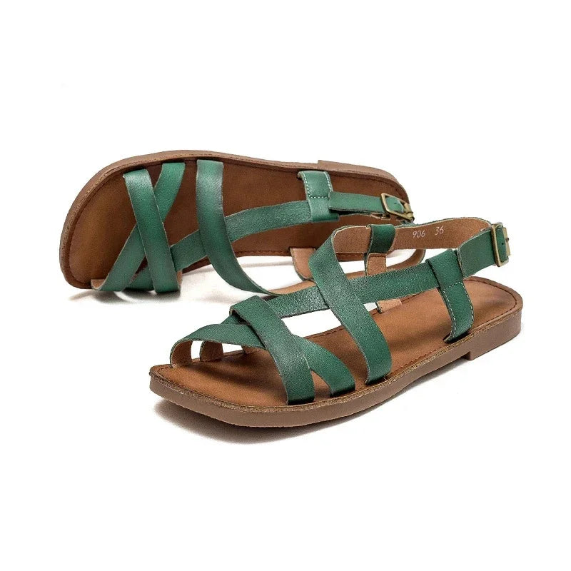 Damen - Sandalen - Echtleder/Gummi - Gladiator - Flach - Sommer