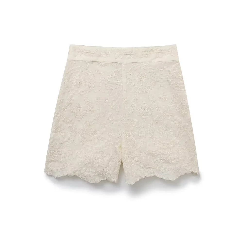 Damen - Lässiges besticktes Poloshirt mit hoher Taille Shorts Set