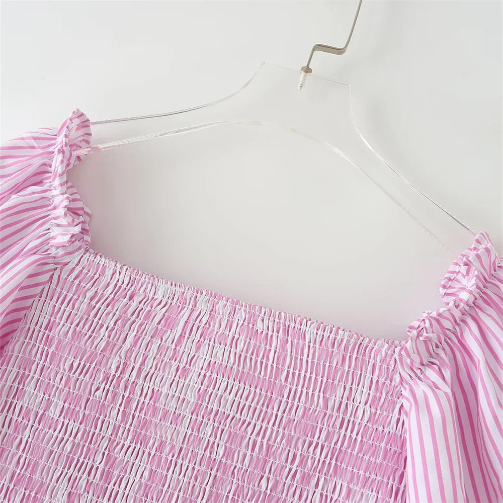 Damen - Top & Rock Set - Fliegende Ärmel gestreift - Mehrlagig - Sommer