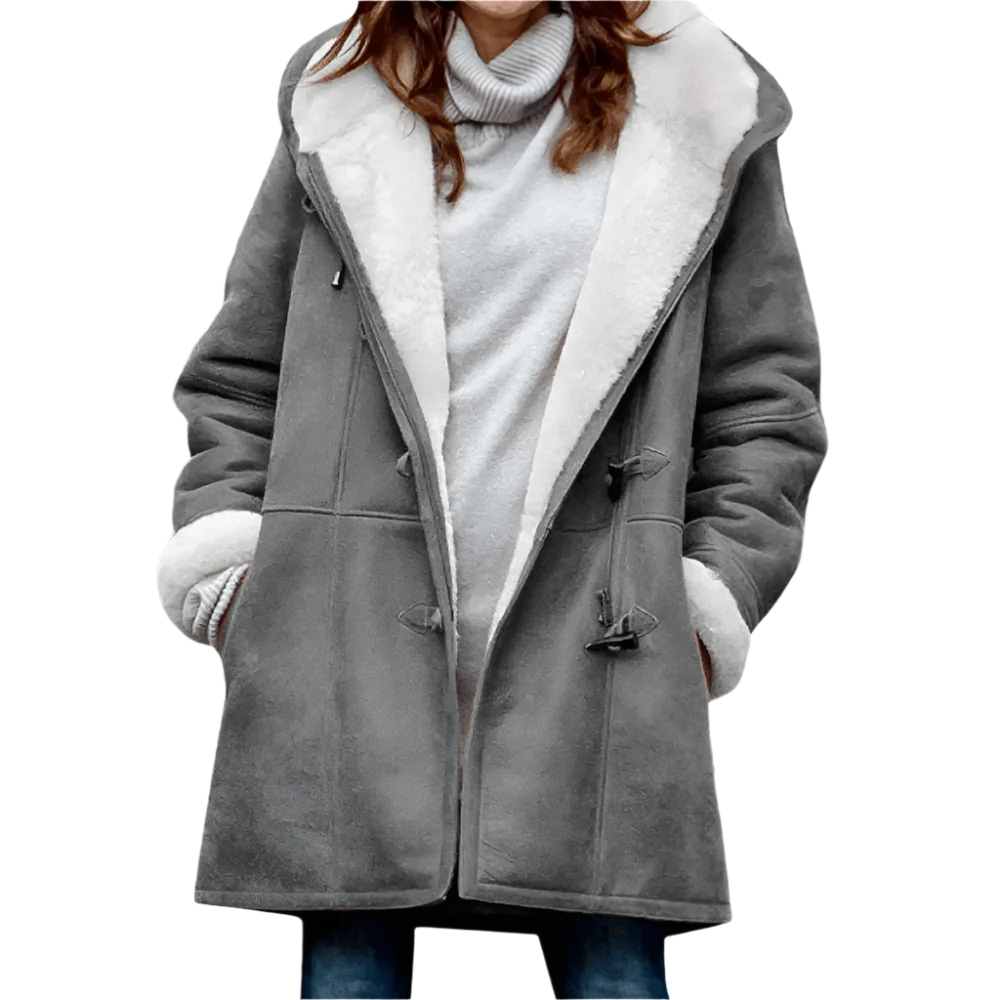 Grå- Svetlana™- Premium jacka med huva i mocka och fleece