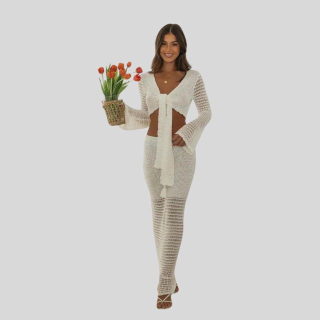 Lange Ärmel Modisches Strickset ideal für den Strand