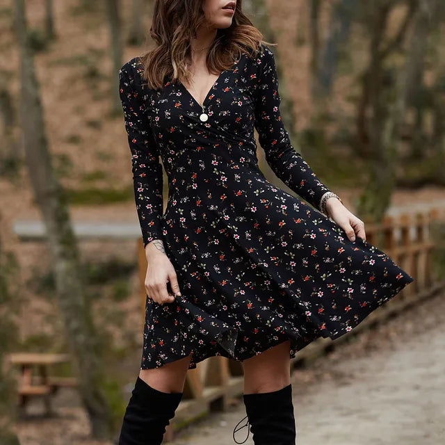 Damen- Kleid- Vintage Blumendruck- Baumwolle- Sommer