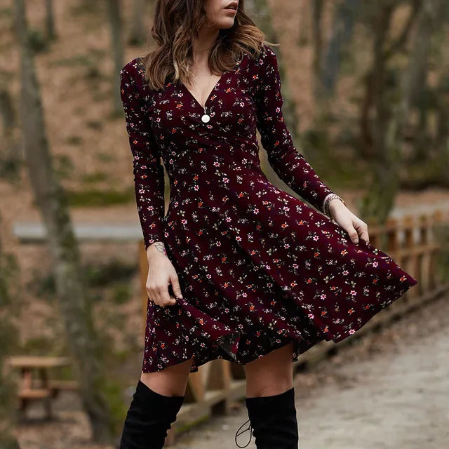 Damen- Kleid- Vintage Blumendruck- Baumwolle- Sommer