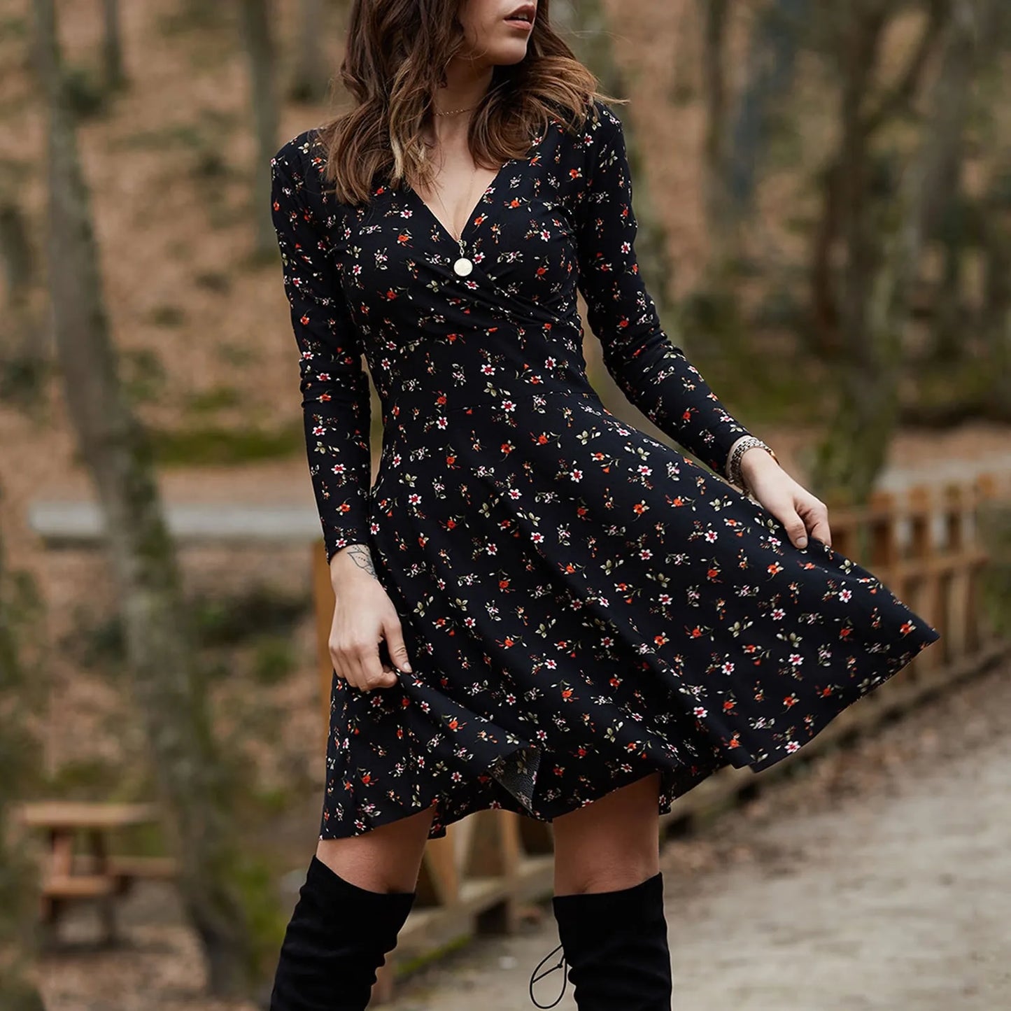 Damen- Kleid- Vintage Blumendruck- Baumwolle- Sommer