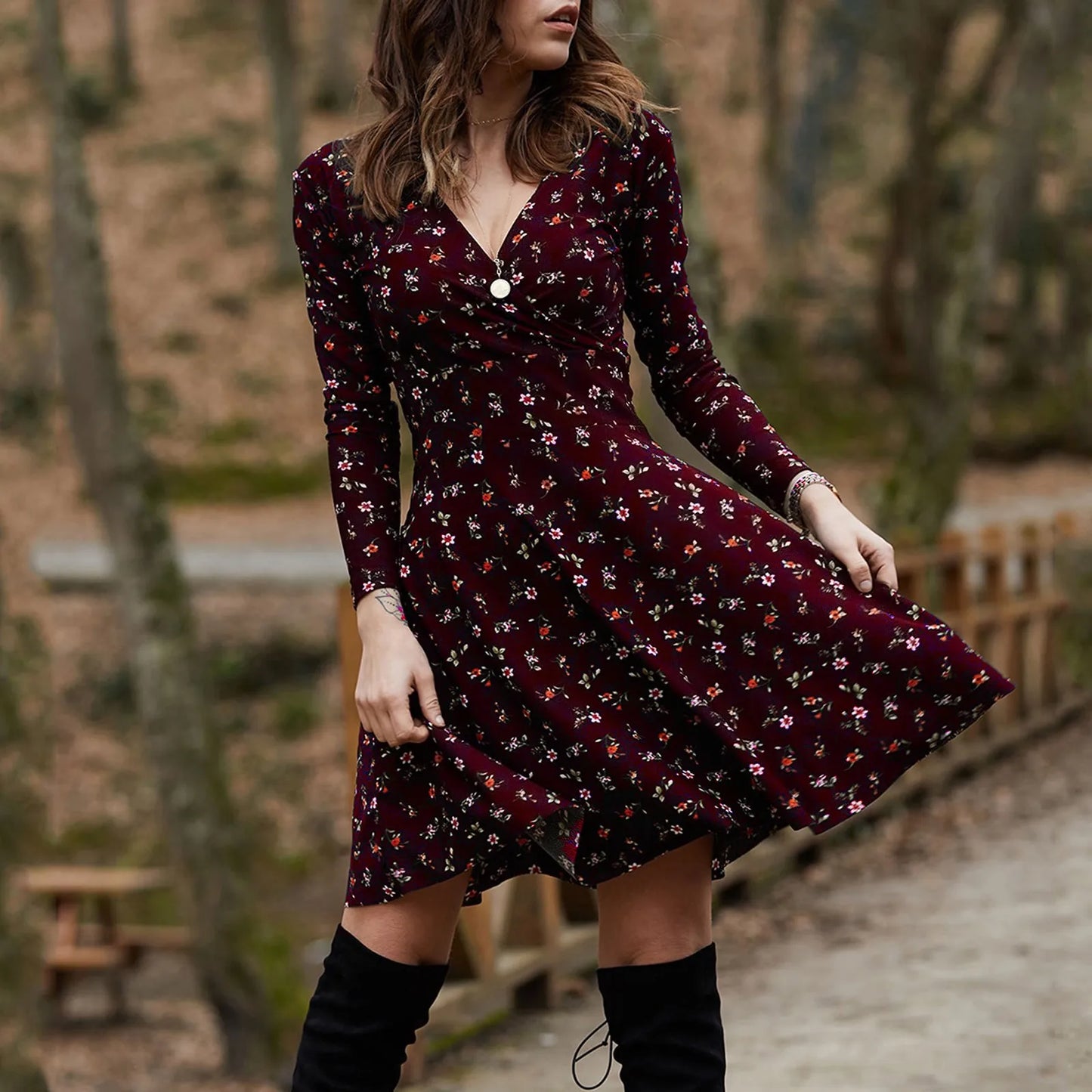 Damen- Kleid- Vintage Blumendruck- Baumwolle- Sommer