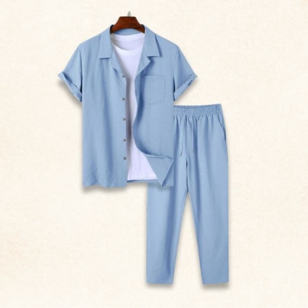 Vintage Kurzarm-Hose mit Kordelzug Sommer-Set für Männer