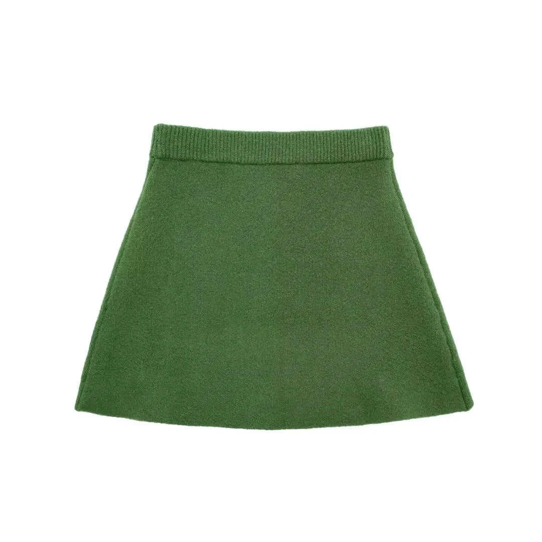 Solide Farbe gestrickt Damen-Set mit kurzen Rock für Straße Stil