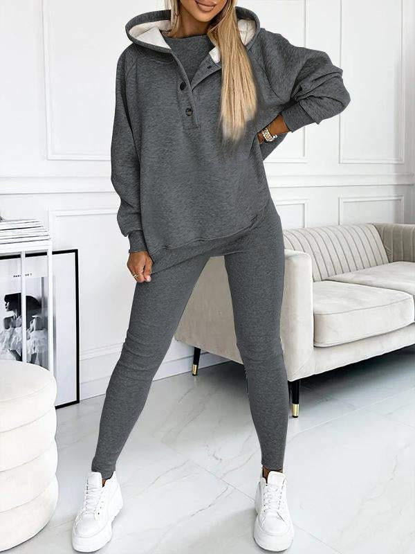 Einfarbig Entspannter und gemütlicher Sweatshirt-Anzug mit Kapuze