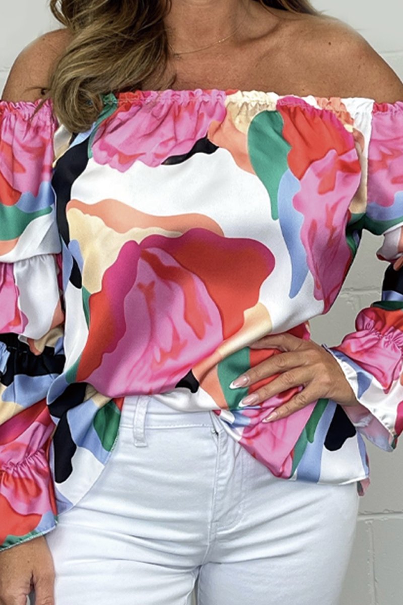 Sigrid Schulterfreies Top mit Satin-Print