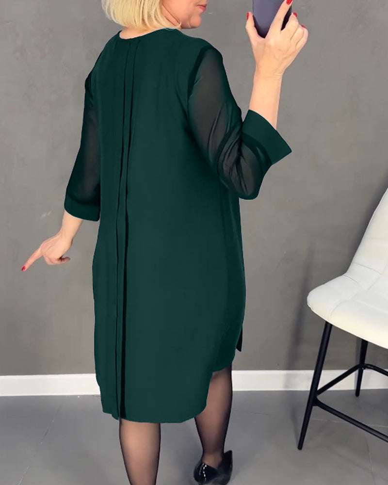 Hanna™ Plisseekleid aus unifarbenem Patchwork-Mesh
