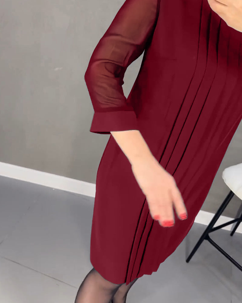 Hanna™ Plisseekleid aus unifarbenem Patchwork-Mesh
