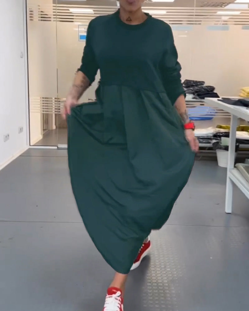 Frauen - Kleid - Rundhalsausschnitt - Baumwolle Leinen - Herbst Winter