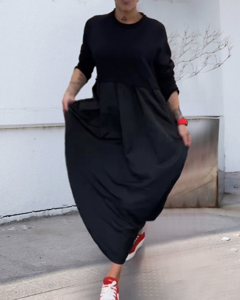 Frauen - Kleid - Rundhalsausschnitt - Baumwolle Leinen - Herbst Winter