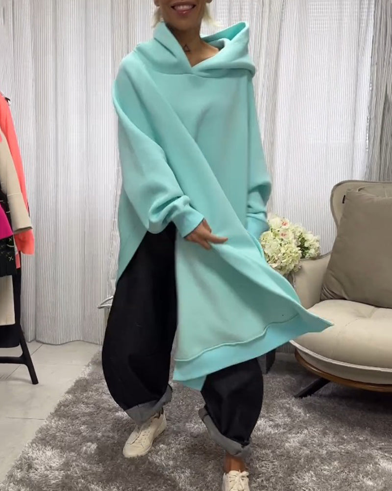 Frauen - Kapuzenpulli - Gemütlicher Pullover - Schlitzsaum große Tasche - Winter