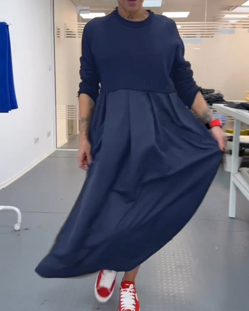 Frauen - Kleid - Rundhalsausschnitt - Baumwolle Leinen - Herbst Winter