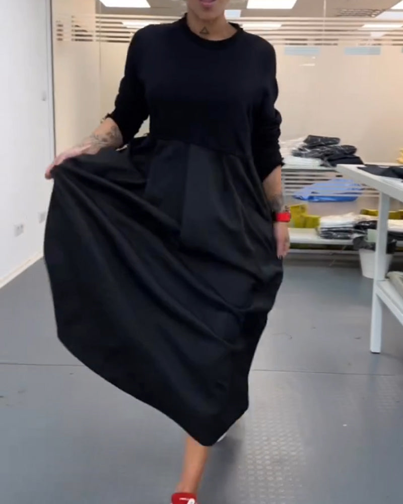 Frauen - Kleid - Rundhalsausschnitt - Baumwolle Leinen - Herbst Winter