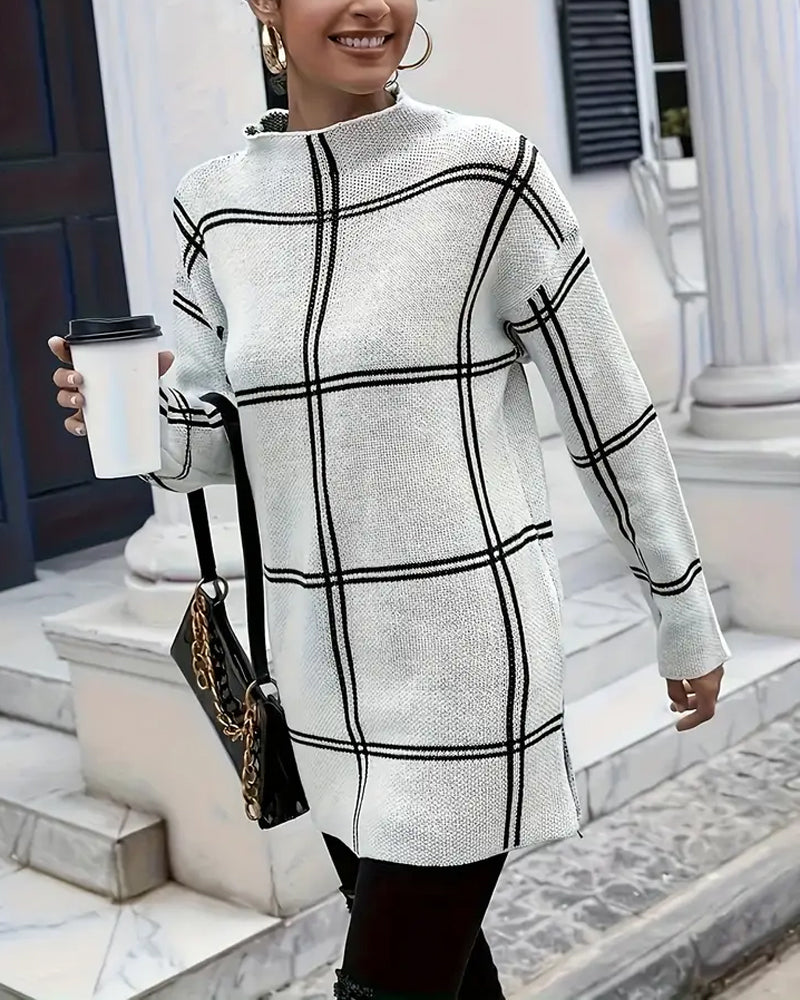 Damen - Pulloverkleid - Slim Fit Gitterstrick - Winter