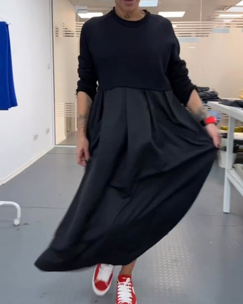 Frauen - Kleid - Rundhalsausschnitt - Baumwolle Leinen - Herbst Winter