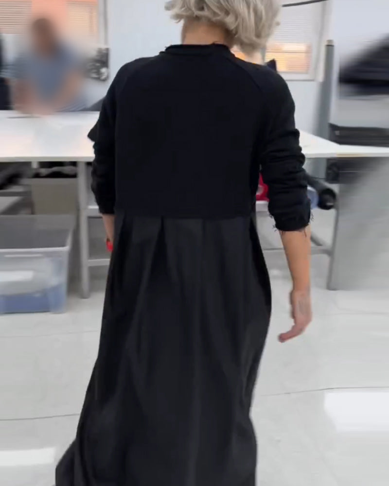 Frauen - Kleid - Rundhalsausschnitt - Baumwolle Leinen - Herbst Winter