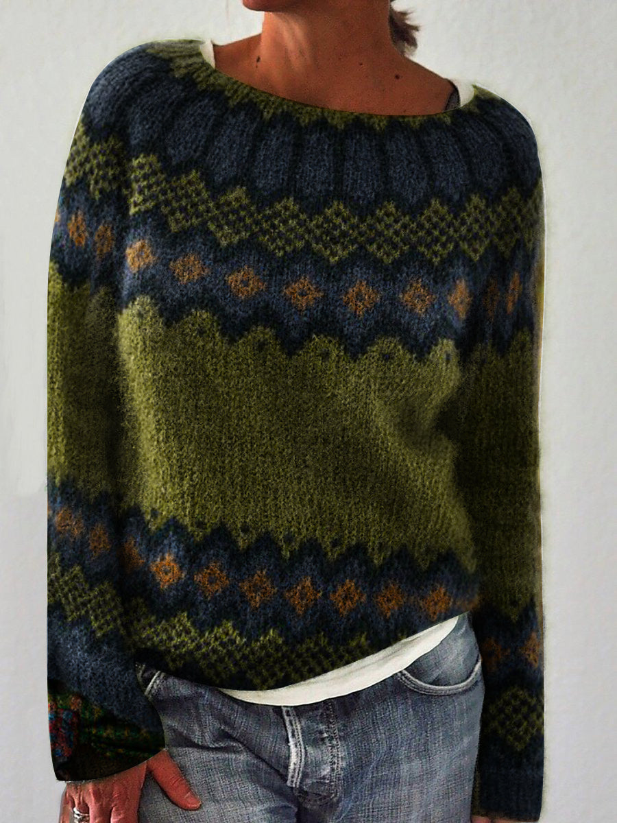 Damen - Pullover - Colorblock Geometrisch Lockerer Rundhalsausschnitt - Winter