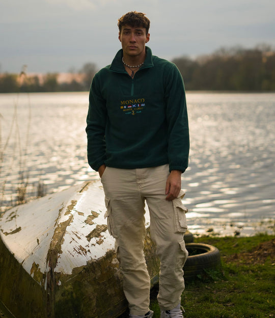 Herren pullover mit halbem Reißverschluss und Buchstabenaufdruck