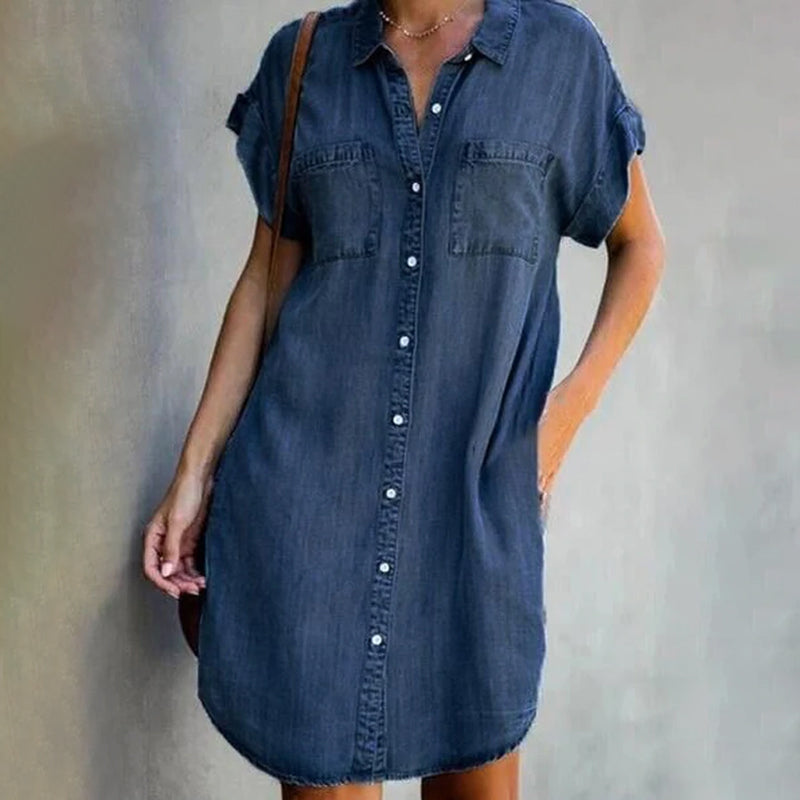 Denim-Kleid mit kurzen Ärmeln