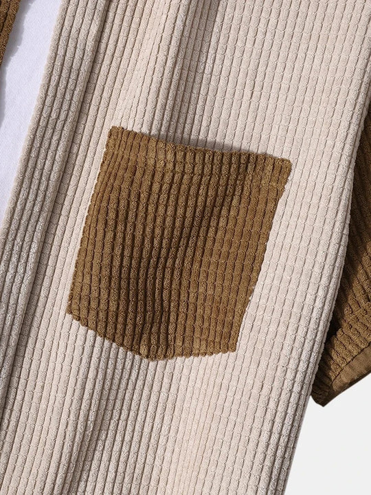Elastischer Bund Cord-Patchwork-Set mit geknöpftem Hemdsaum für Männer