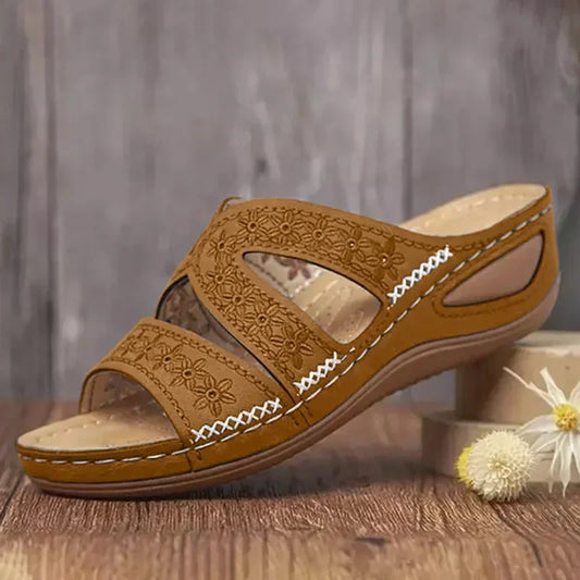 Damen - Orthopädische Sandalen - Blumenstickerei- Kunstleder- Sommer